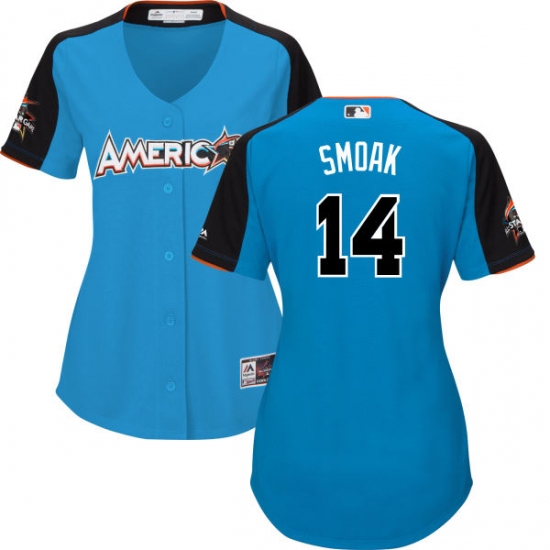 Women's Majestic Toronto Blue Jays 14 Justin Smoak Replica Blue American League 2017 MLB All-Star MLB Jersey