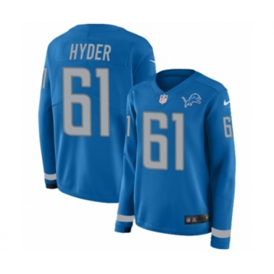 Women's Nike Detroit Lions 61 Kerry Hyder Limited Blue Therma Long Sleeve NFL Jersey