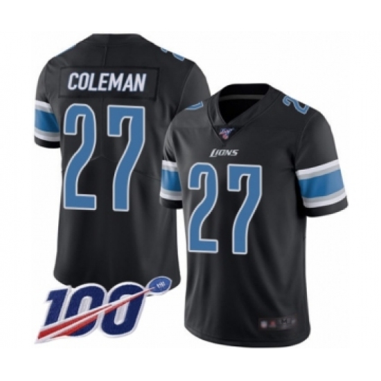 Youth Detroit Lions 27 Justin Coleman Limited Black Rush Vapor Untouchable 100th Season Football Jersey