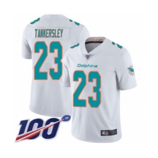 Men's Miami Dolphins 23 Cordrea Tankersley White Vapor Untouchable Limited Player 100th Season Football Jersey