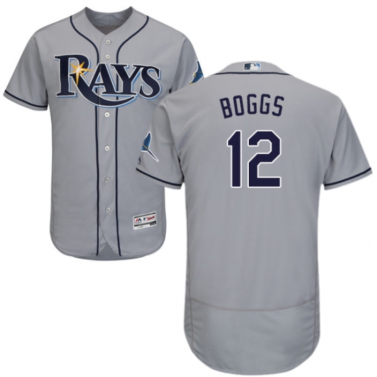 Men's Majestic Tampa Bay Rays 12 Wade Boggs Grey Road Flex Base Authentic Collection MLB Jersey