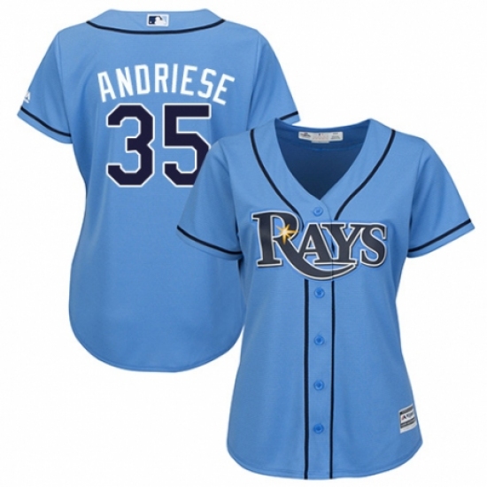 Women's Majestic Tampa Bay Rays 35 Matt Andriese Replica Light Blue Alternate 2 Cool Base MLB Jersey