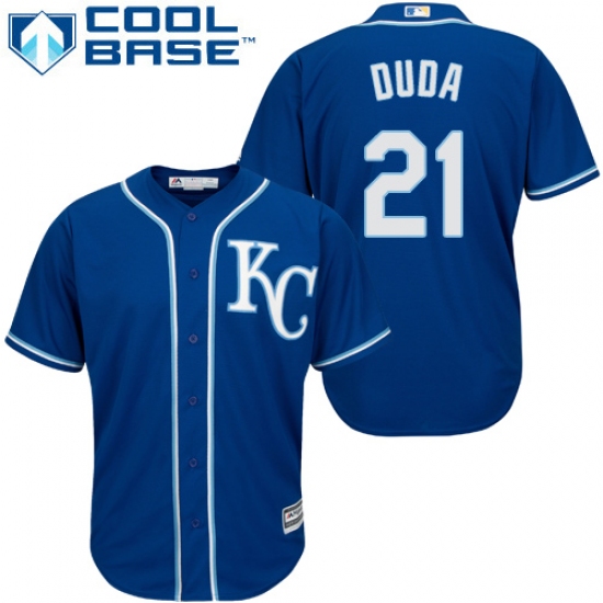 Men's Majestic Kansas City Royals 21 Lucas Duda Replica Blue Alternate 2 Cool Base MLB Jersey