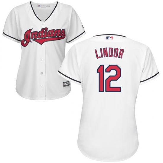 Women's Majestic Cleveland Indians 12 Francisco Lindor Authentic White Home Cool Base MLB Jersey