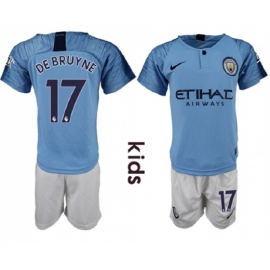 Manchester City 17 De Bruyne Home Kid Soccer Club Jersey