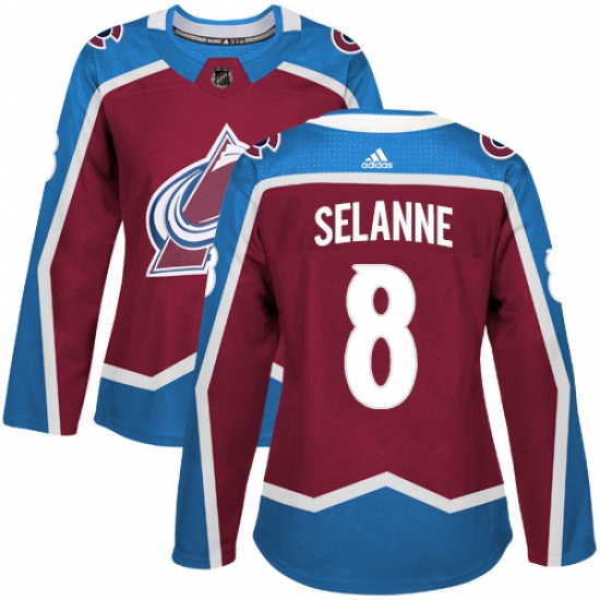 Women's Adidas Colorado Avalanche 8 Teemu Selanne Premier Burgundy Red Home NHL Jersey