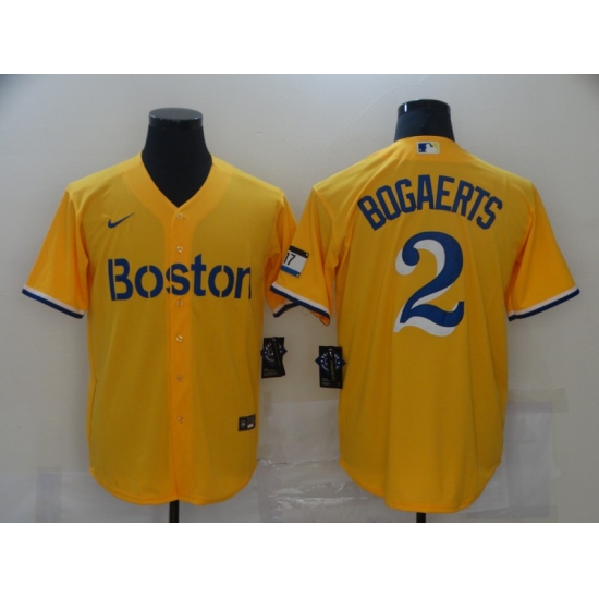 Men's Boston Red Sox 2 Xander Bogaerts Nike Gold-Light Blue 2021 Jersey