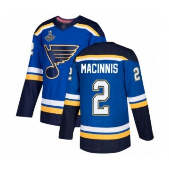 Youth St. Louis Blues 2 Al Macinnis Authentic Royal Blue Home 2019 Stanley Cup Champions Hockey Jersey