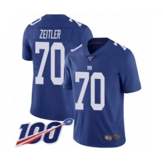 Men's New York Giants 70 Kevin Zeitler Royal Blue Team Color Vapor Untouchable Limited Player 100th Season Football Jersey