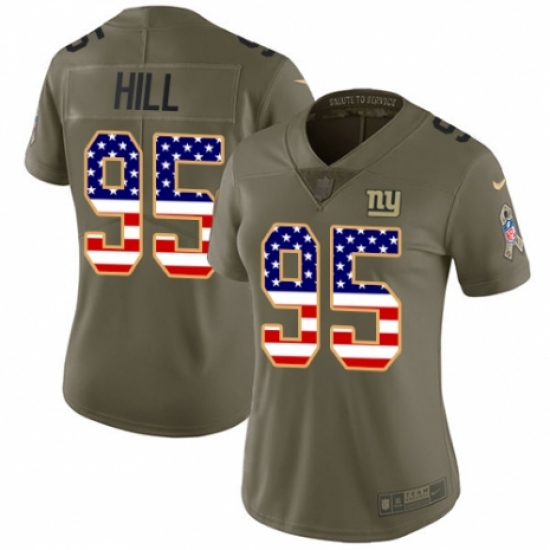 Women's Nike New York Giants 95 B.J. Hill Limited Olive/USA Flag 2017 Salute to Service NFL Jersey