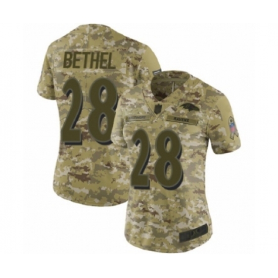 Women's Baltimore Ravens 28 Justin Bethel Limited Camo 2018 Salute to Service Football Jersey