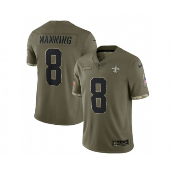 Men's New Orleans Saints 8 Archie Manning 2022 Olive Salute To Service Limited Stitched Jersey