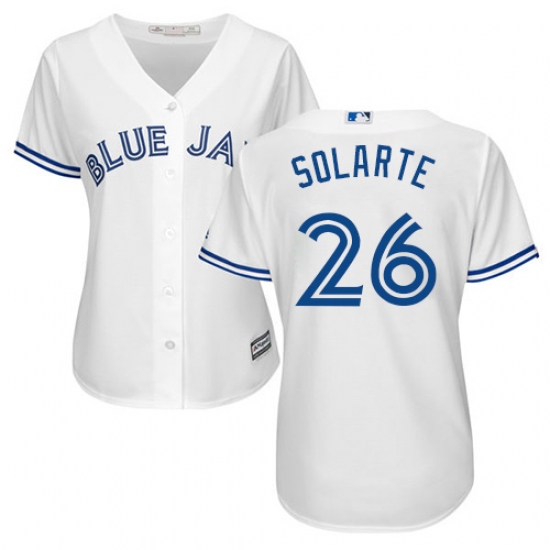 Women's Majestic Toronto Blue Jays 26 Yangervis Solarte Replica White Home MLB Jersey