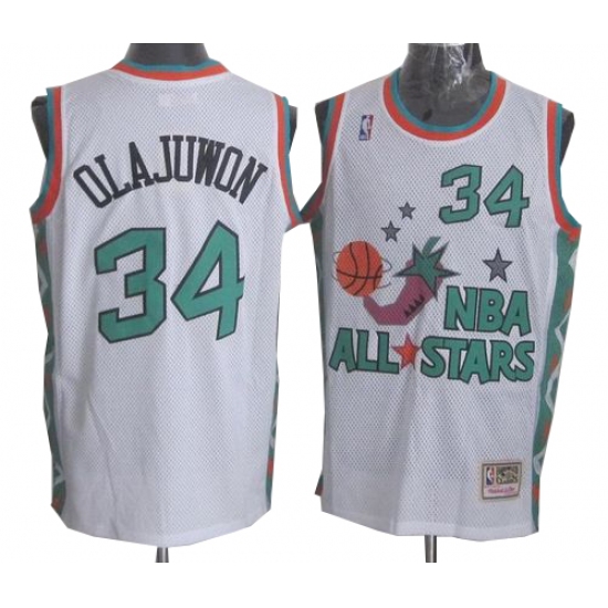 Men's Mitchell and Ness Houston Rockets 34 Hakeem Olajuwon Authentic White 1996 All Star Throwback NBA Jersey