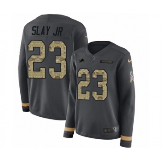 Women's Nike Detroit Lions 23 Darius Slay Limited Black Salute to Service Therma Long Sleeve NFL Jersey