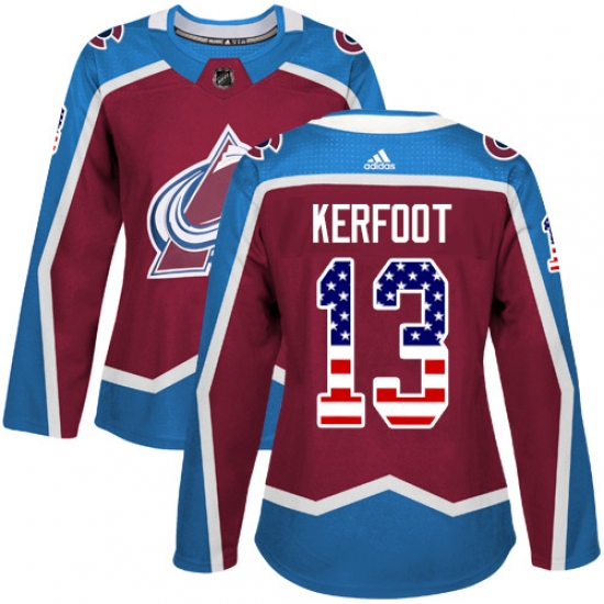 Women's Adidas Colorado Avalanche 13 Alexander Kerfoot Authentic Burgundy Red USA Flag Fashion NHL Jersey