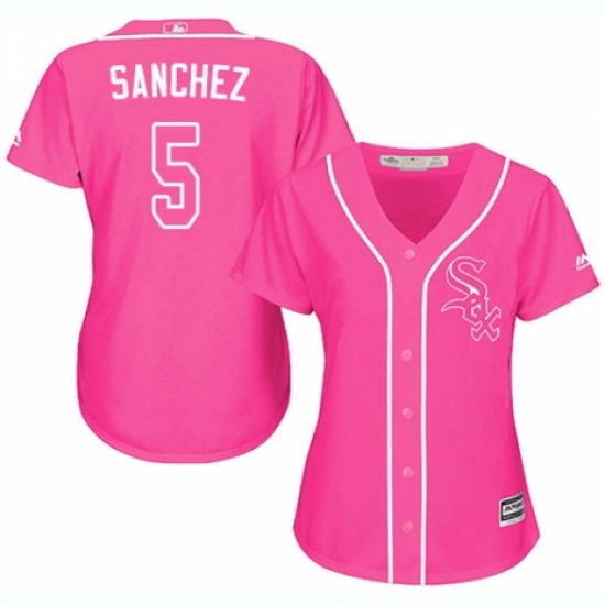 Women's Majestic Chicago White Sox 5 Yolmer Sanchez Replica Pink Fashion Cool Base MLB Jersey