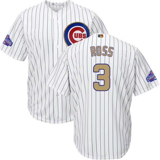 Youth Majestic Chicago Cubs 3 David Ross Authentic White 2017 Gold Program Cool Base MLB Jersey