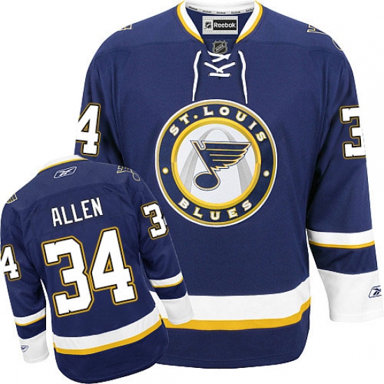 Men's Reebok St. Louis Blues 34 Jake Allen Premier Navy Blue Third NHL Jersey