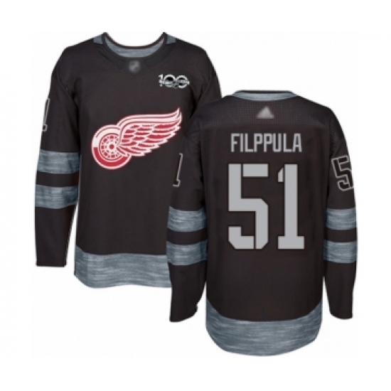 Men's Detroit Red Wings 51 Valtteri Filppula Authentic Black 1917-2017 100th Anniversary Hockey Jersey