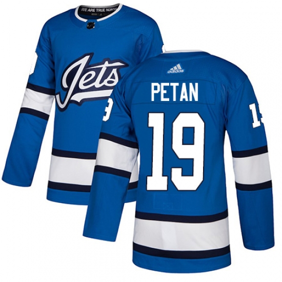 Men's Adidas Winnipeg Jets 19 Nic Petan Authentic Blue Alternate NHL Jersey