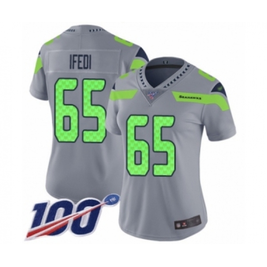 Women's Seattle Seahawks 65 Germain Ifedi Limited Silver Inverted Legend 100th Season Football Jersey