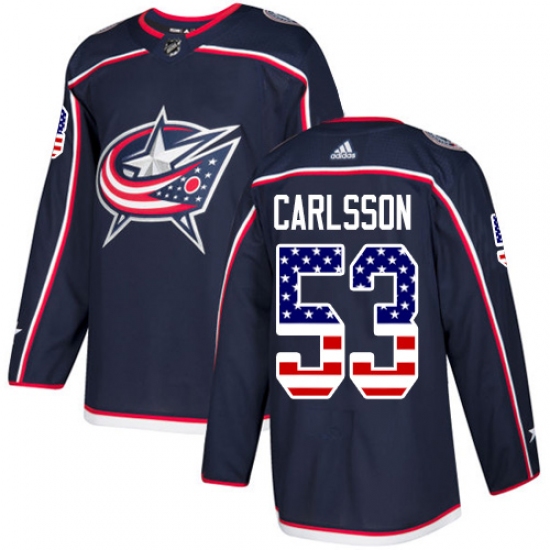 Men's Adidas Columbus Blue Jackets 53 Gabriel Carlsson Authentic Navy Blue USA Flag Fashion NHL Jersey