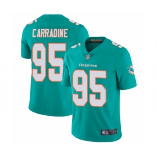 Men's Miami Dolphins 95 Tank Carradine Aqua Green Team Color Vapor Untouchable Limited Player Football Jersey