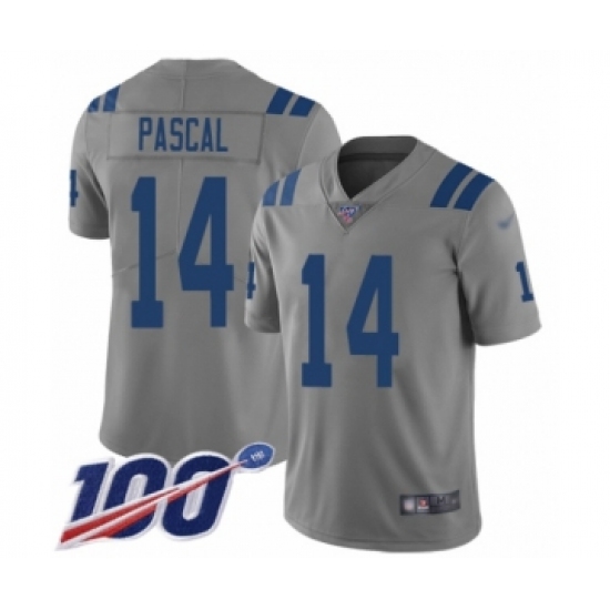 Men's Indianapolis Colts 14 Zach Pascal Limited Gray Inverted Legend 100th Season Football Jersey