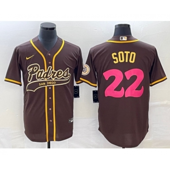 Men's San Diego Padres 22 Juan Soto Brown NEW 2023 City Connect Cool Base Stitched Jersey 1