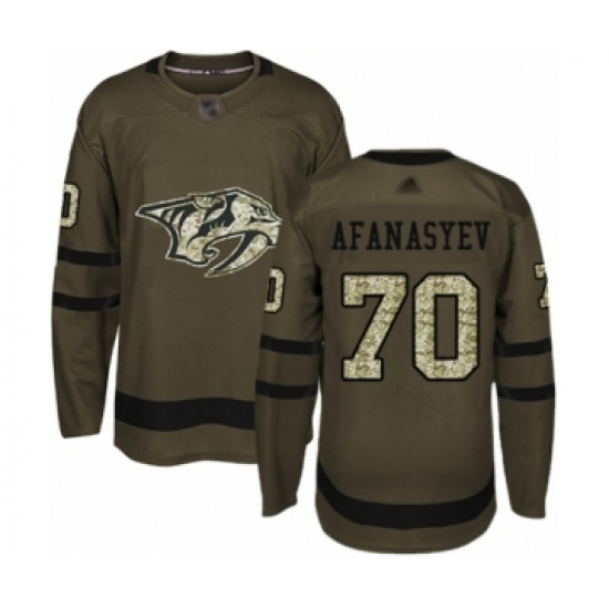 Youth Nashville Predators 70 Egor Afanasyev Authentic Green Salute to Service Hockey Jersey