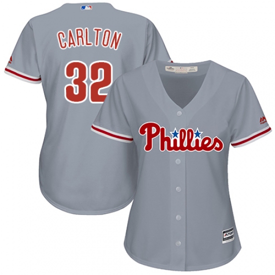 Women's Majestic Philadelphia Phillies 32 Steve Carlton Replica Grey Road Cool Base MLB Jersey