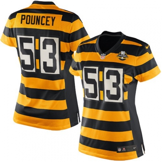 Women's Nike Pittsburgh Steelers 53 Maurkice Pouncey Elite Yellow/Black Alternate 80TH Anniversary Throwback NFL Jersey