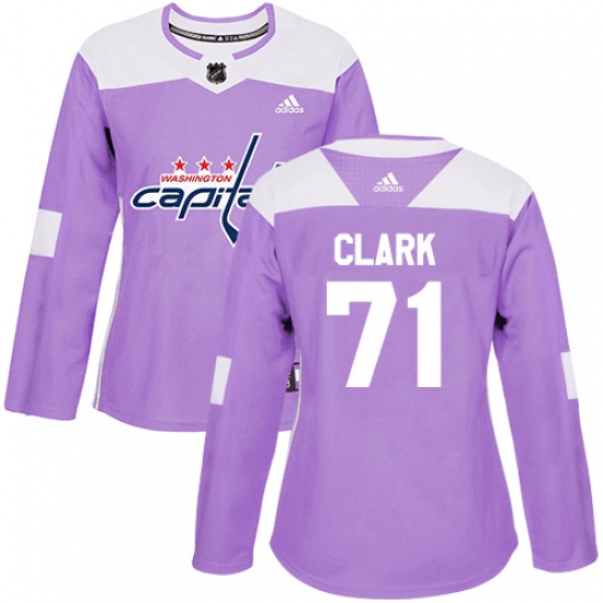 Women's Adidas Washington Capitals 71 Kody Clark Authentic Purple Fights Cancer Practice NHL Jersey