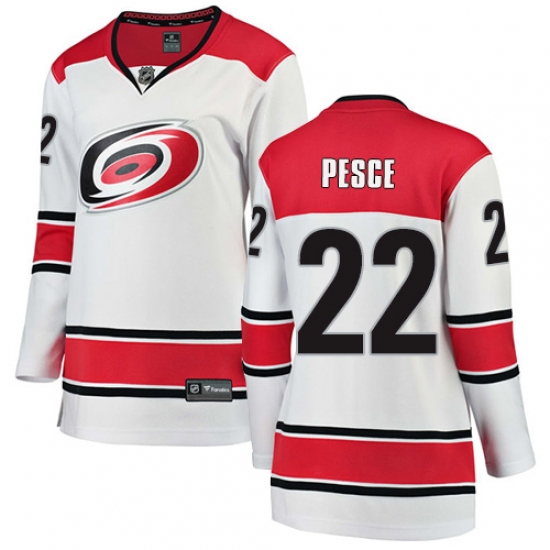 Women's Carolina Hurricanes 22 Brett Pesce Authentic White Away Fanatics Branded Breakaway NHL Jersey