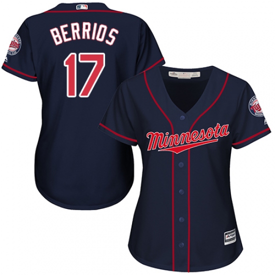 Women's Majestic Minnesota Twins 17 Jose Berrios Authentic Navy Blue Alternate Road Cool Base MLB Jersey