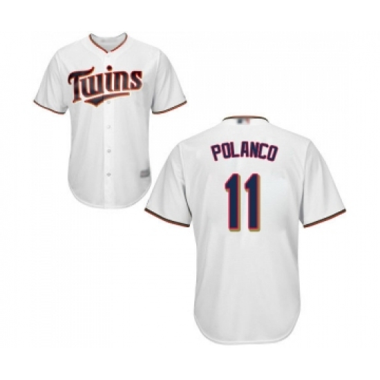 Men's Minnesota Twins 11 Jorge Polanco Replica White Home Cool Base Baseball Jersey