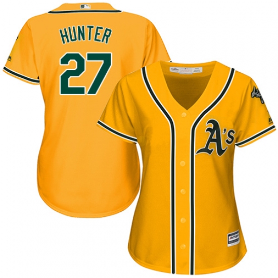 Women's Majestic Oakland Athletics 27 Catfish Hunter Replica Gold Alternate 2 Cool Base MLB Jersey