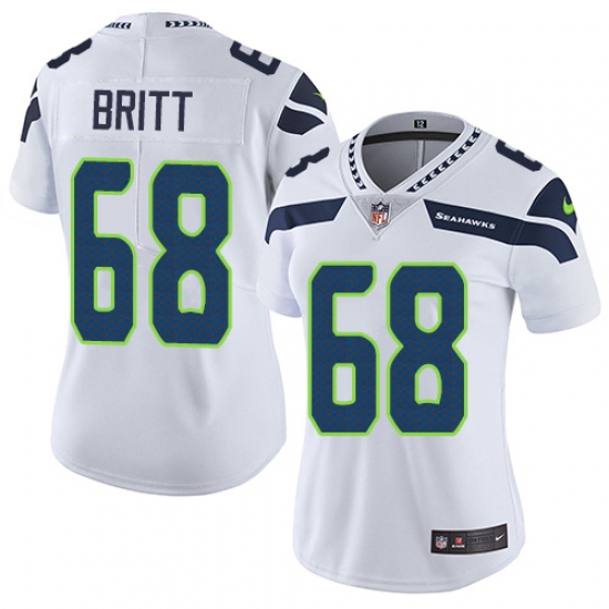 Women's Nike Seattle Seahawks 68 Justin Britt White Vapor Untouchable Limited Player NFL Jersey