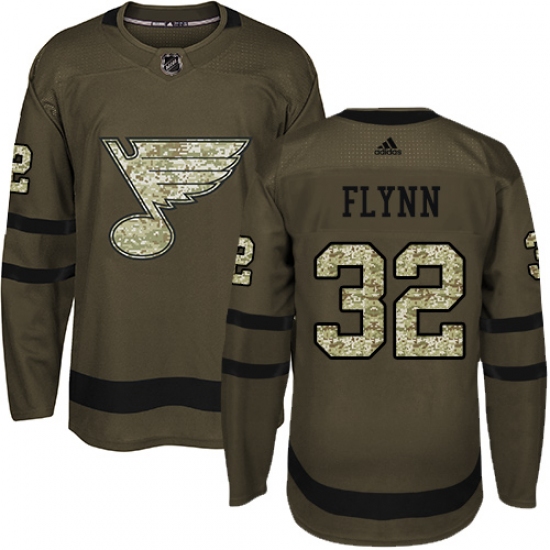 Youth Adidas St. Louis Blues 32 Brian Flynn Authentic Green Salute to Service NHL Jersey
