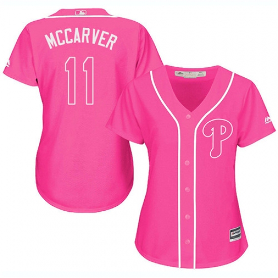 Women's Majestic Philadelphia Phillies 11 Tim McCarver Replica Pink Fashion Cool Base MLB Jersey