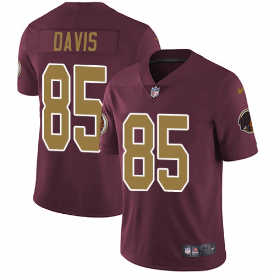 Youth Nike Washington Redskins 85 Vernon Davis Burgundy Red/Gold Number Alternate 80TH Anniversary Vapor Untouchable Limited Player NFL Jersey