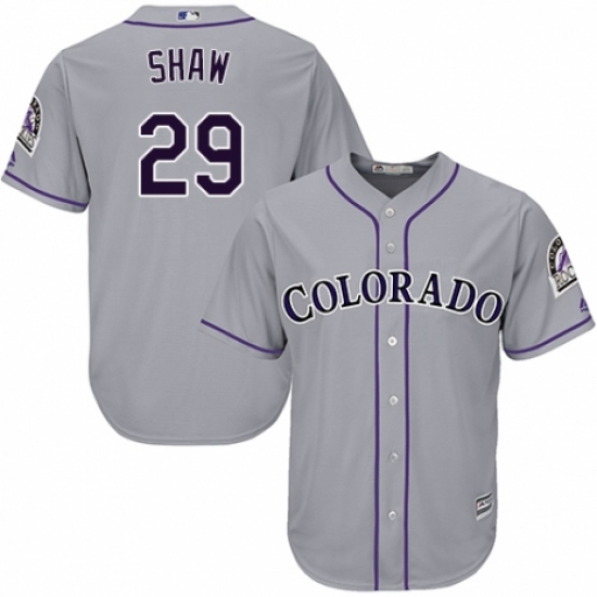 Youth Majestic Colorado Rockies 29 Bryan Shaw Replica Grey Road Cool Base MLB Jersey