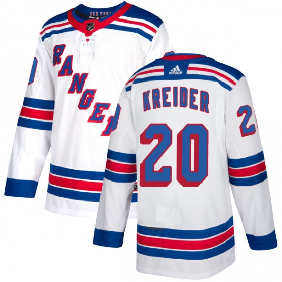 Women's Reebok New York Rangers 20 Chris Kreider Authentic White Away NHL Jersey