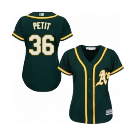 Women's Oakland Athletics 36 Yusmeiro Petit Authentic Green Alternate 1 Cool Base Baseball Player Jersey