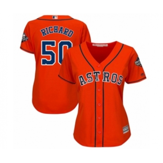 Women's Houston Astros 50 J.R. Richard Authentic Orange Alternate Cool Base 2019 World Series Bound Baseball Jersey