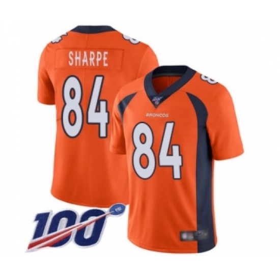 Men's Denver Broncos 84 Shannon Sharpe Orange Team Color Vapor Untouchable Limited Player 100th Season Football Jersey