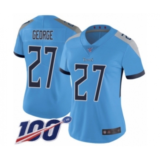 Women's Tennessee Titans 27 Eddie George Light Blue Alternate Vapor Untouchable Limited Player 100th Season Football Jersey