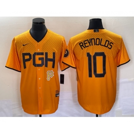 Men's Nike Pittsburgh Pirates 10 Bryan Reynolds Gold 2023 City Connect Stitched Jersey