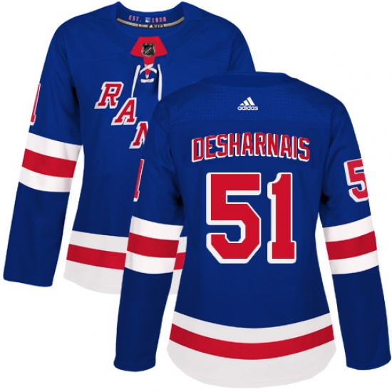 Women's Adidas New York Rangers 51 David Desharnais Authentic Royal Blue Home NHL Jersey